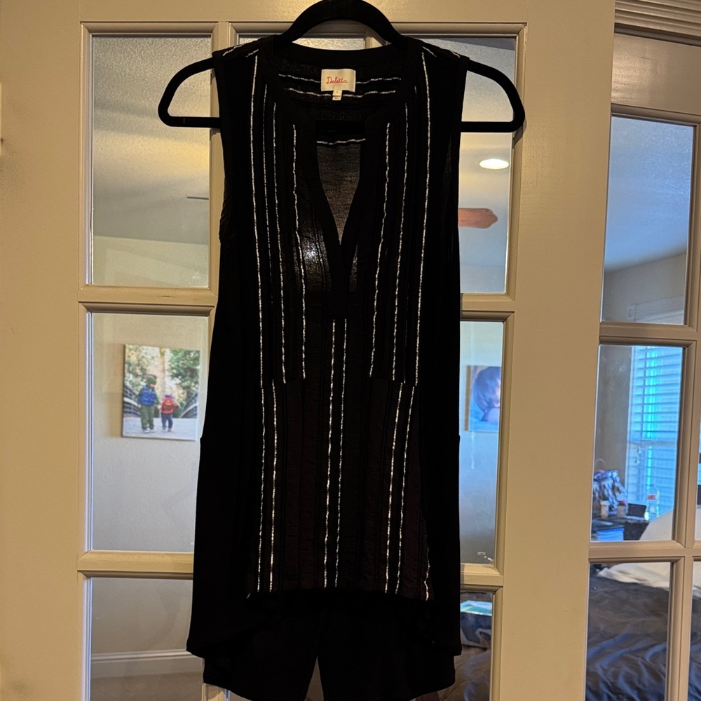 Anthropologie Deletta Black Top with White Accents